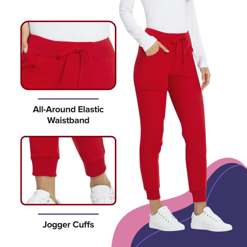HeartSoul Women's Medical Scrub Jogger Pants Contemporary fit Drawstring Waistband Jogger with 5 Pockets - HS030, L, Red - Image 4